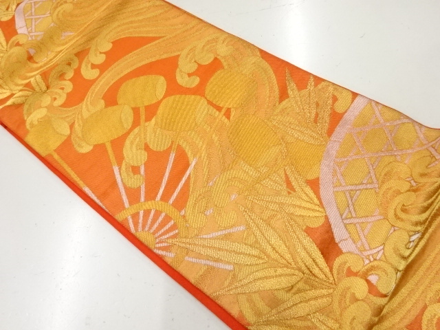 リサイクル　荒波に槌車模様織出し袋帯